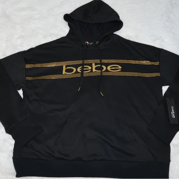 bebe Tops Bebe Sport Black Gold Logo Print Hoodie Bp2259a Size 2x 94 Poshmark